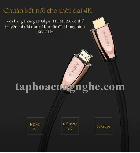 Ugreen 30605 5M Cáp HDMI 2.0 hỗ trợ 3D 4K Ethernet vỏ nilon bện HD110 30030605